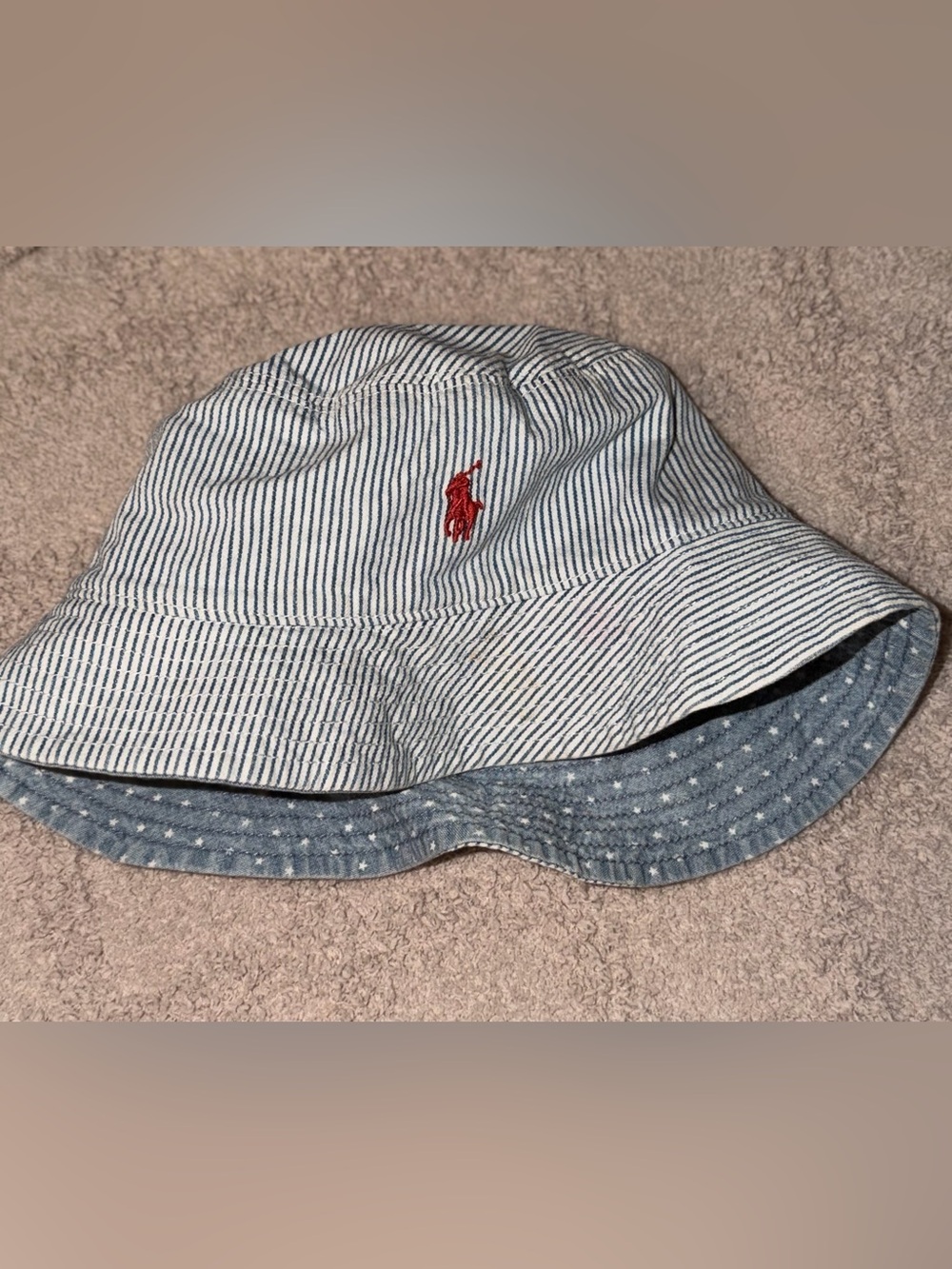 Polo by Ralph Lauren Light Blue Star-Print Bucket Hat with Navy Tag